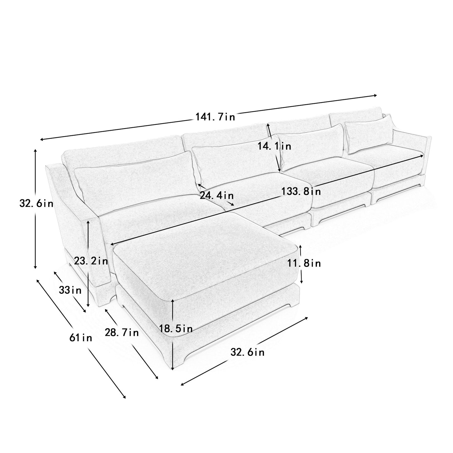 Stylish Sofa With Ottoman And Lumbar Pillows, Ergonomic Design