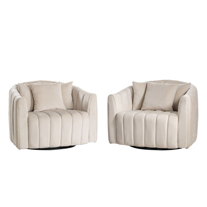 Upholstered Oversized 360° Swivel Accent Barrel Chair And Half Cozy Sofa With 3 Pillows