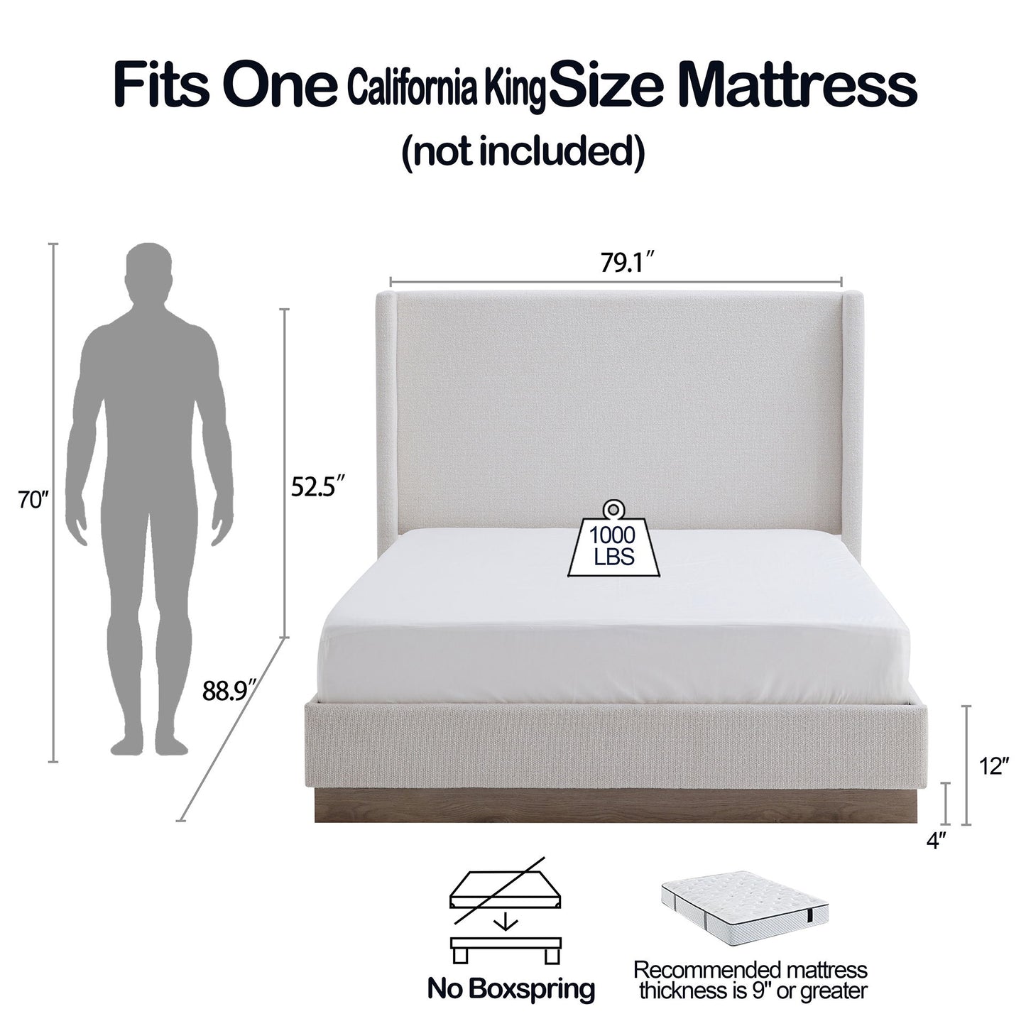 Hosford - Minimalist Upholstered Wingback Bed With Wood Base Platform