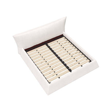 Upholstered Platform Bed With Special Shaped Velvet Headboard