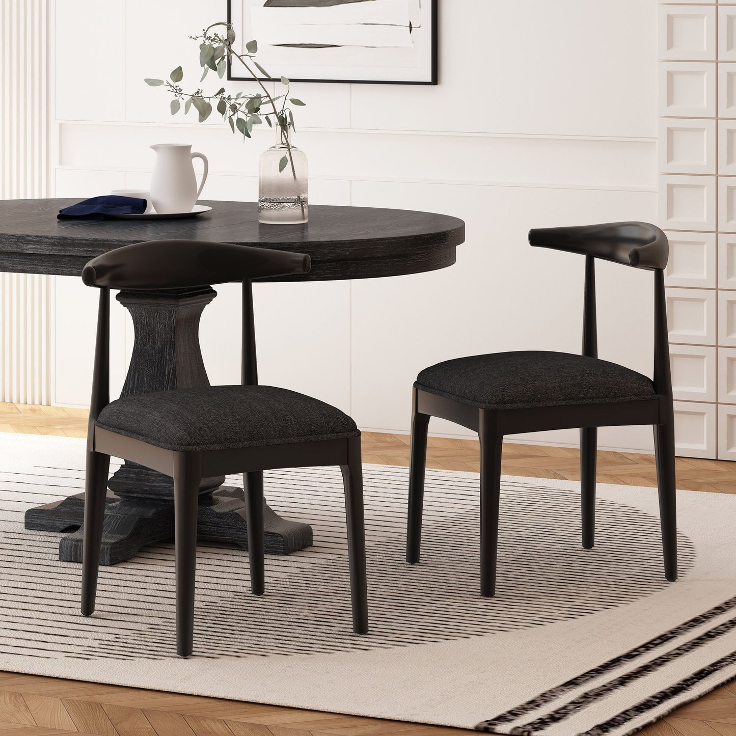 Mid Century Modern Dining Chair Set With Upholstered Seating