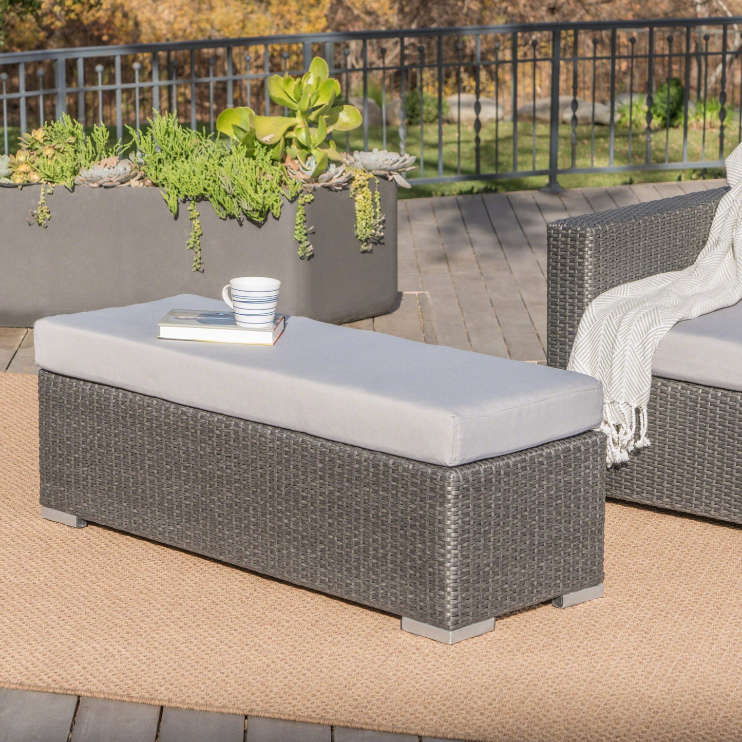 Enthrallia - Outdoor Wicker Bench With Foam Filled Cushion