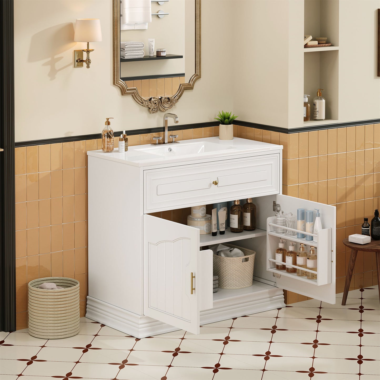 Bathroom Vanity With Sink, Cabinet With 2 Soft Closing Doors