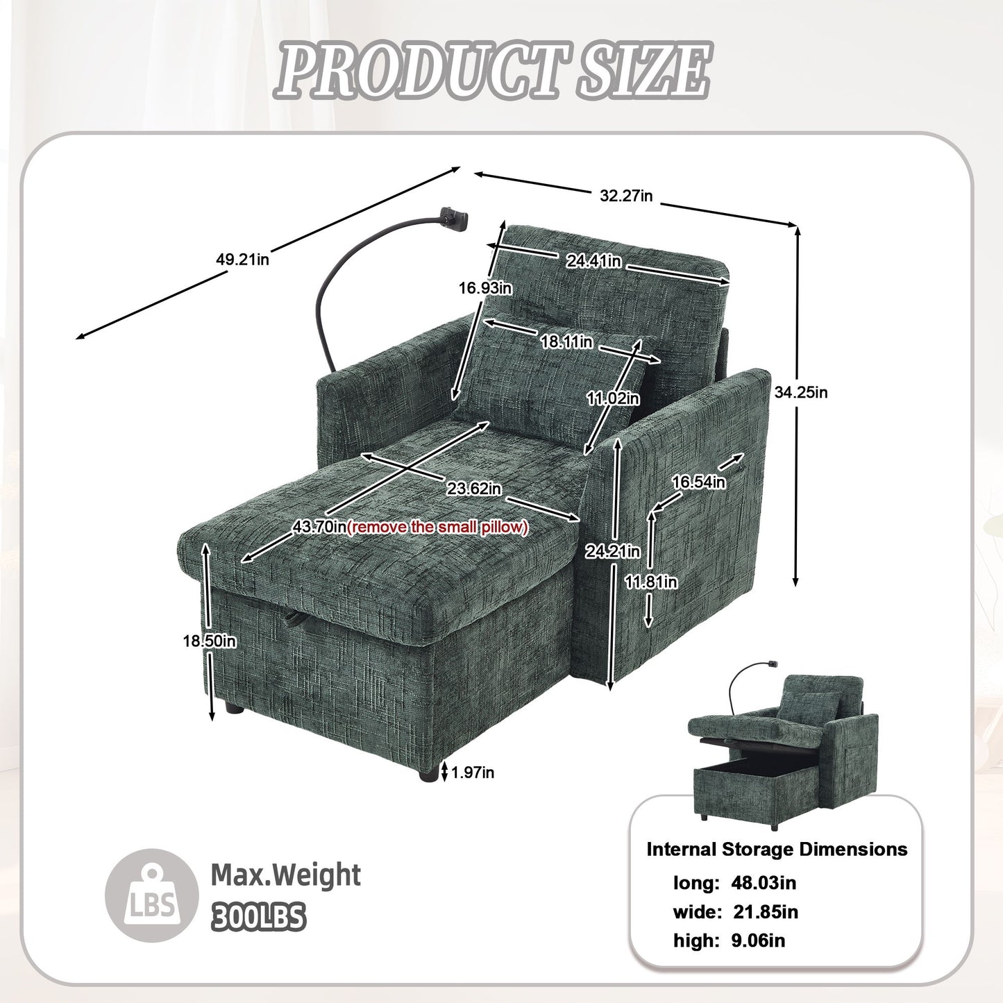 Multifunctional Chenille Recliner Sofa With Storage And Phone Bracket