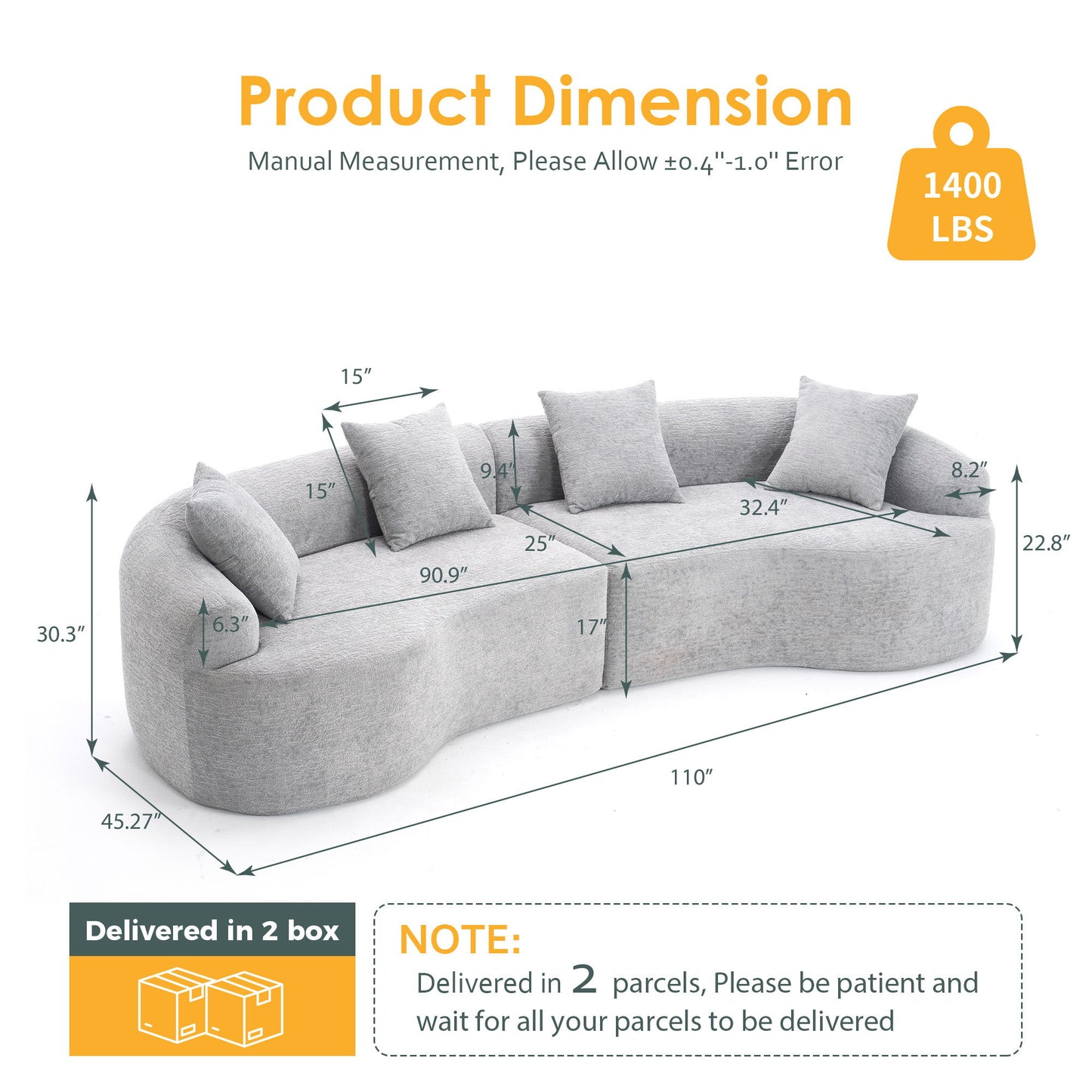 4 Seater Sofa With Chenille Fabric, 30D, 60 Hardness Full Sponge, 4 Pillow For Living Room, Home Furniture Sleeper Sectional Sofa For Apartment