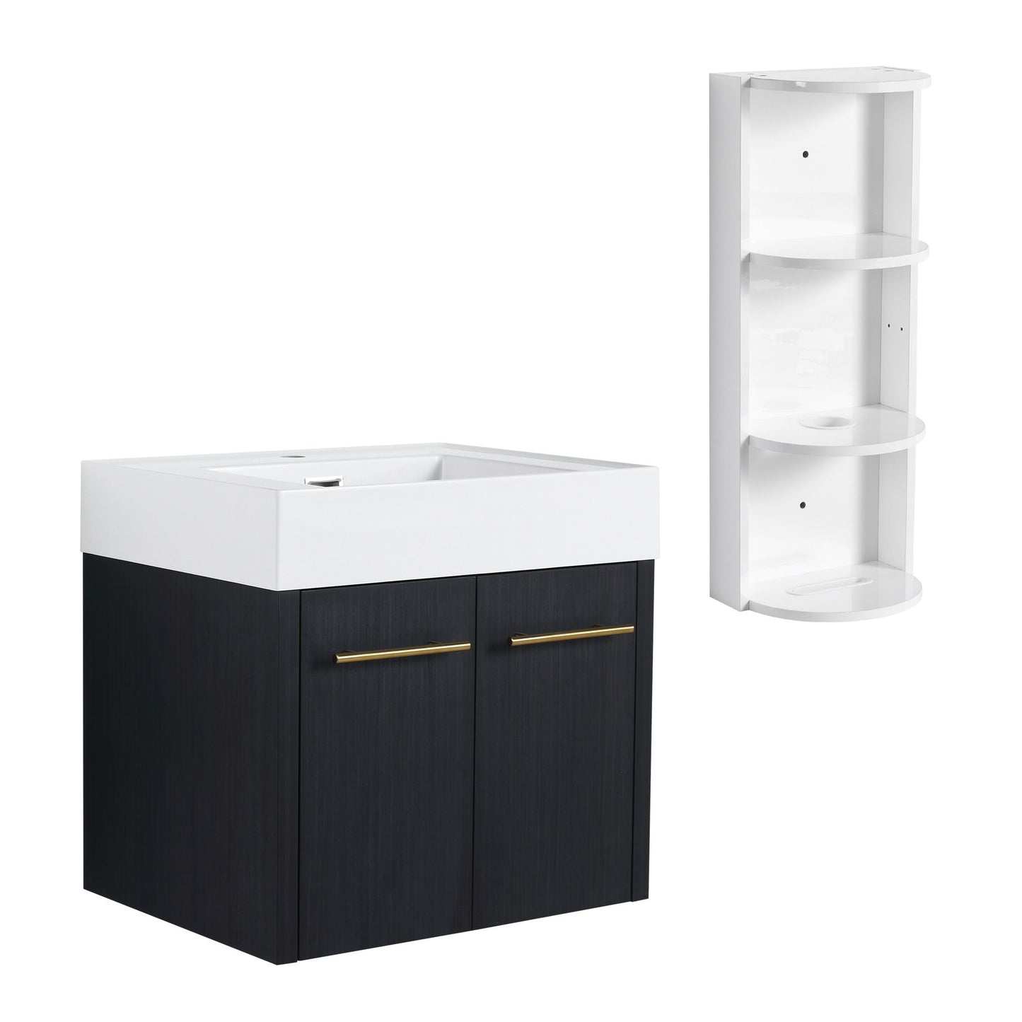 Modern Wall Mounted Bathroom Vanity With Resin Sink And Storage Rack