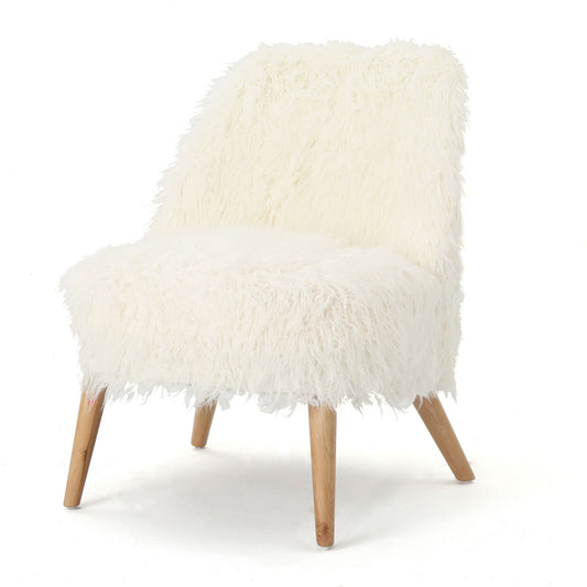Modern Glam Club Chair With Shaggy Textures - White