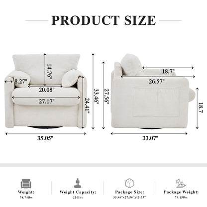 Swivel Modern Swivel Accent Chair Single Seater 360° Rotating For Living Room, Bedroom - Ivory White