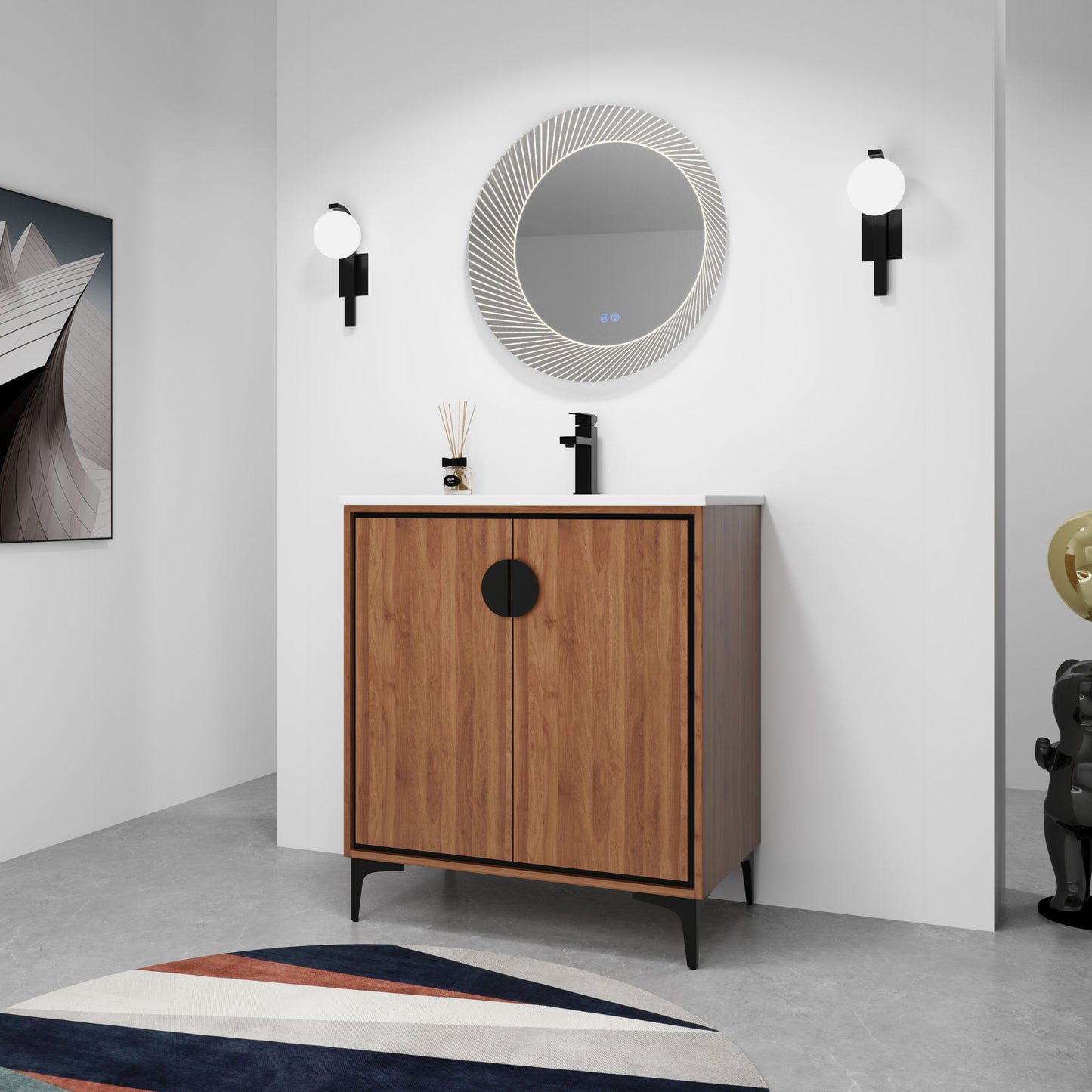 Modern Bathroom Vanity With Top Sink, Engineered Wood Storage Cabinet