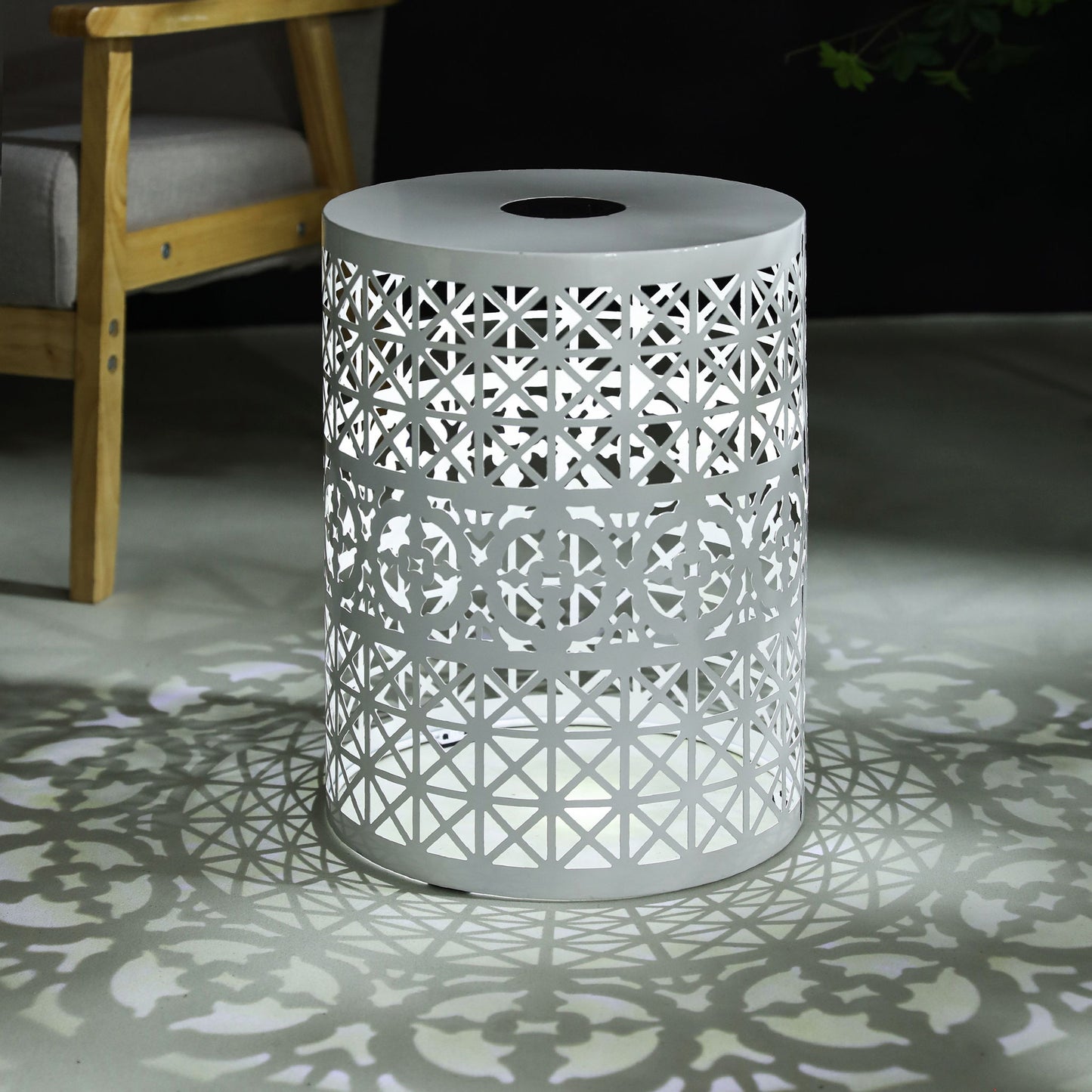 Modern Iron Solar Side Table With Built - In Light