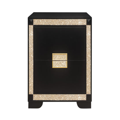 Lively - Nightstand With Glitter Detail And Thick Bar Handle Hardware - Black