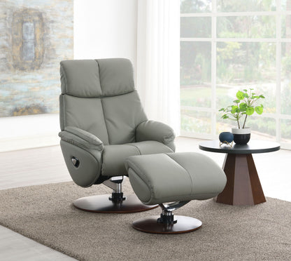 Kandoro - Top Grain Leather Accent Chair With Swivel & Ottoman - Gray
