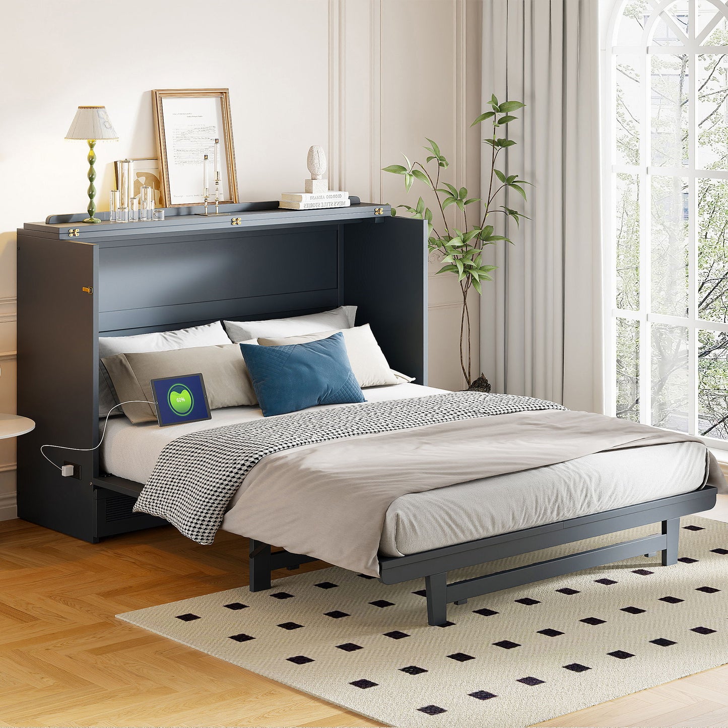 Murphy Bed With Large Drawer, USB Ports And Outlets