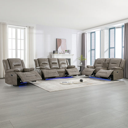 Home Theater Recliner Set Manual Recliner Chair With A LED Light Strip Two Built-In Cup Holders For Living Room