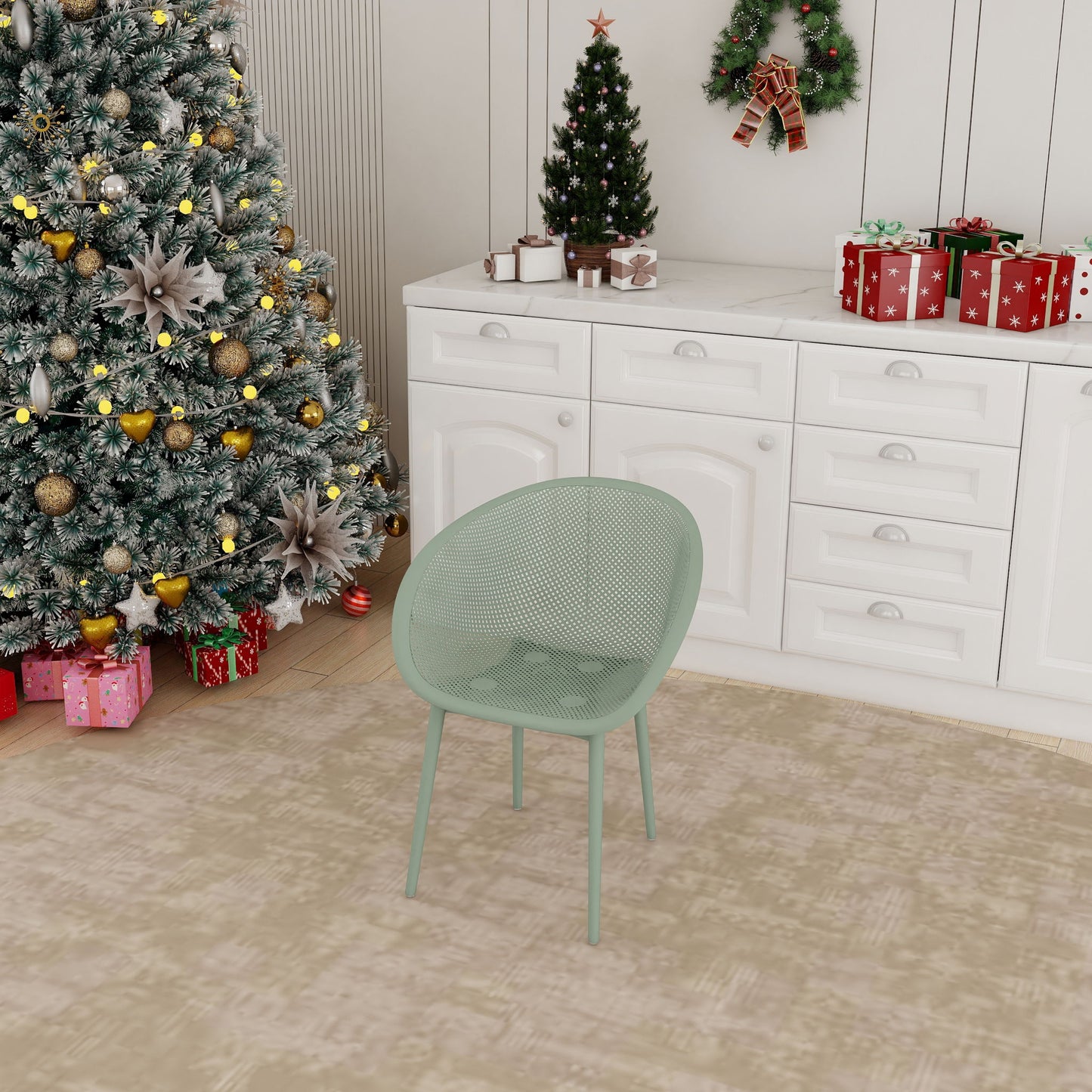 2 Piece Durable Single Chair With Mesh Hollow Out Design