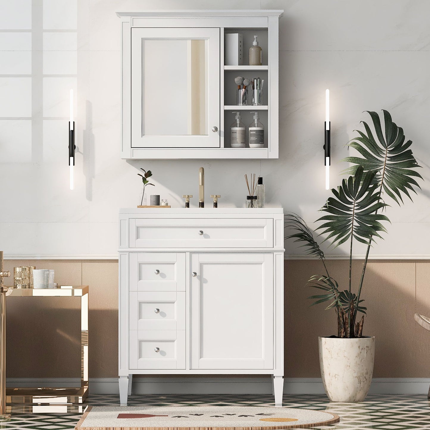 Bathroom Vanity With Medicine Cabinet, Royal Blue Mirror Cabinet, Modern Bathroom Storage Cabinet With 2 Soft Closing Doors And 4 Drawers