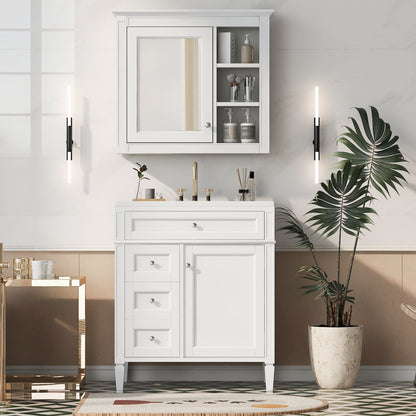 Bathroom Vanity With Medicine Cabinet, Royal Blue Mirror Cabinet, Modern Bathroom Storage Cabinet With 2 Soft Closing Doors And 4 Drawers