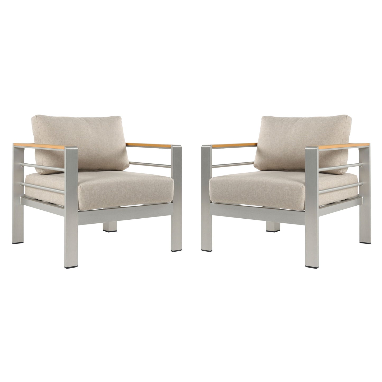 Cora - Outdoor Aluminum Club Chair Set Frame With Cushion Durable And Stylish Seating For Patio - Beige / Natural / Silver