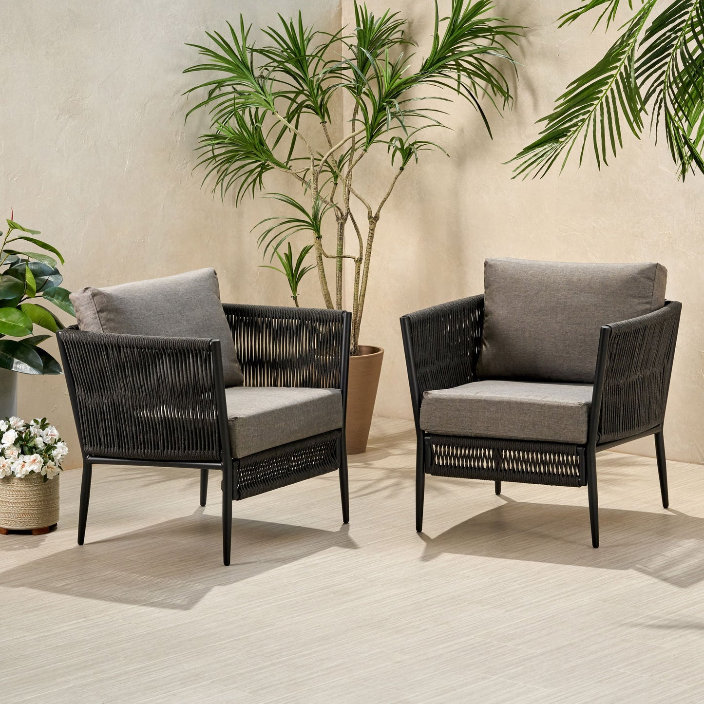 Hanford - Modern Club Chair With Woven Rope Design - Gray