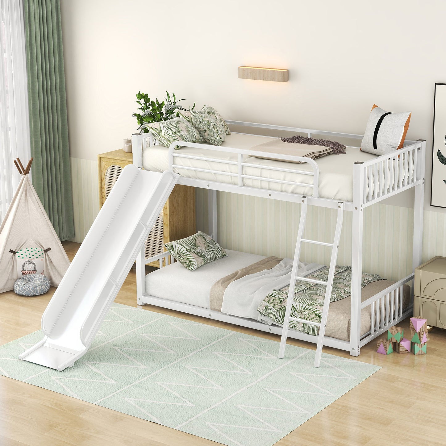 Metal Bunk Bed With Slide, Durable Steel Frame