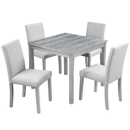Dining Table Set With Crystal Decoration And Upholstered Chairs