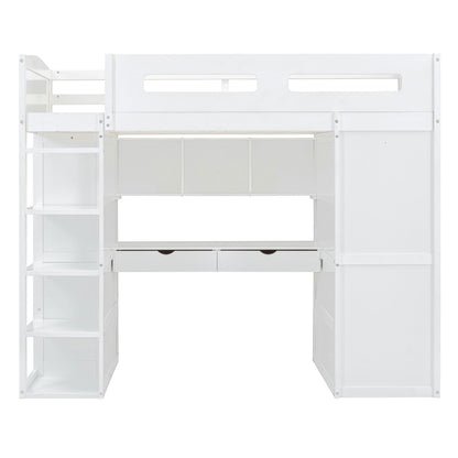 Loft Bed With Desk, Wardrobes, 4 Drawers And 4 Shelves