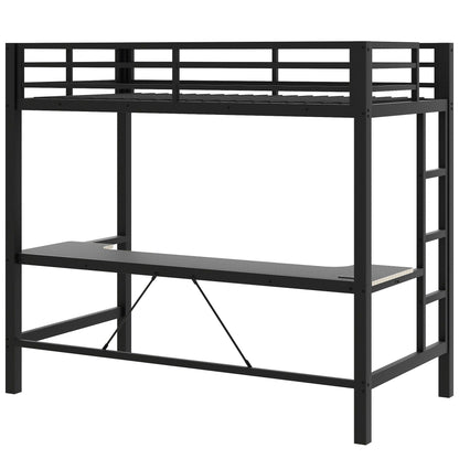 Gaming Metal Loft Bed Frame With LED Light, USB Charge Station And Desk