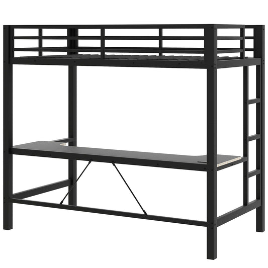 Gaming Metal Loft Bed Frame With LED Light, USB Charge Station And Desk
