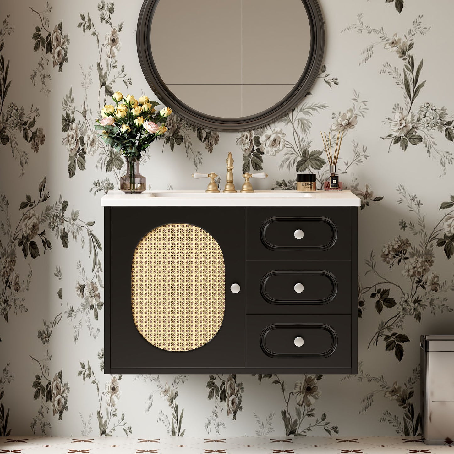 Bathroom Vanity Cabinet With Sink, 2 Drawers - Black