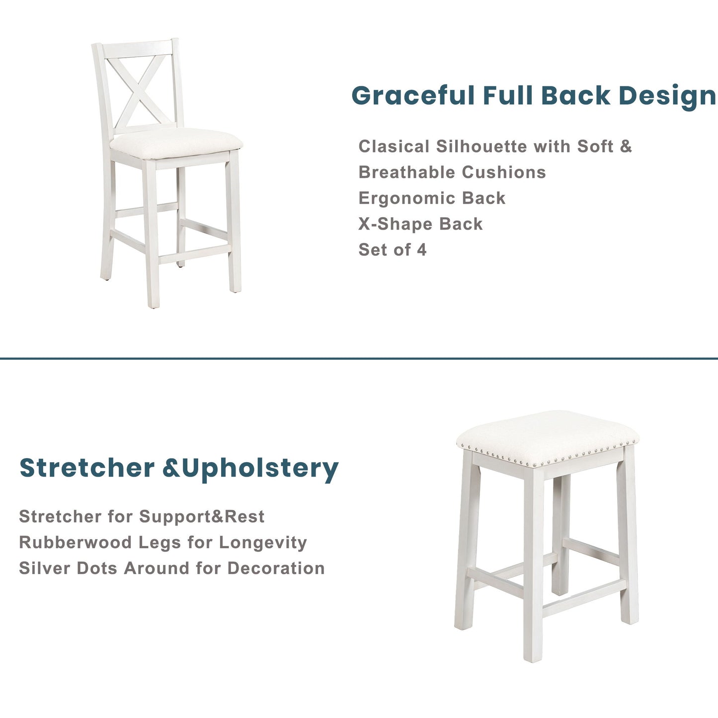 5 Pieces Counter Height Rustic Farmhouse Dining Room Wooden Bar Table Set With 2 Stools And 2 Chairs