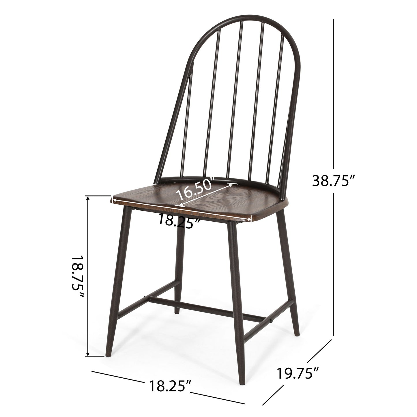 Rustic Farmhouse Style Dining Chair With Spindle Backrest - Dark Brown