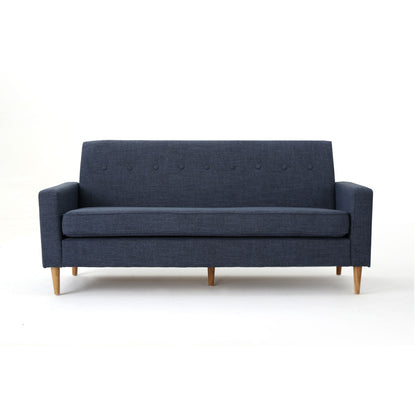 Mid Century Modern 3 Seater Sofa With Button Tufting - Dark Blue