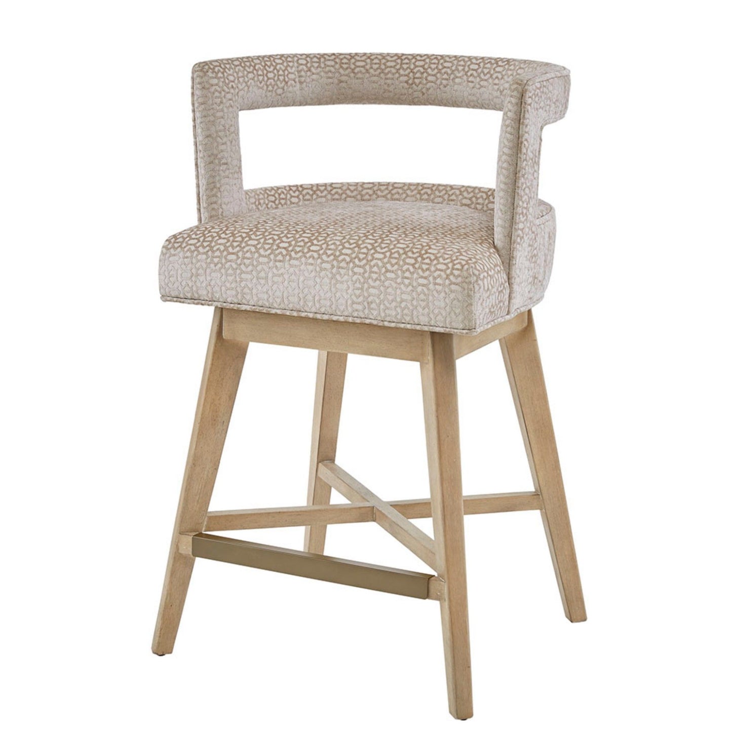 Contemporary Design Swivel Counter Stool With Low Back Support Polyester And Solid Wood - Cream