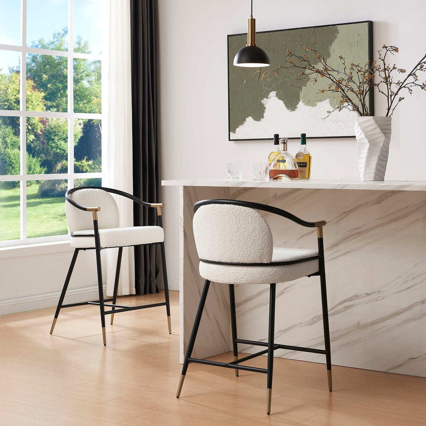 Contemporary Upholstered Counter Stool Set With Metal Frame