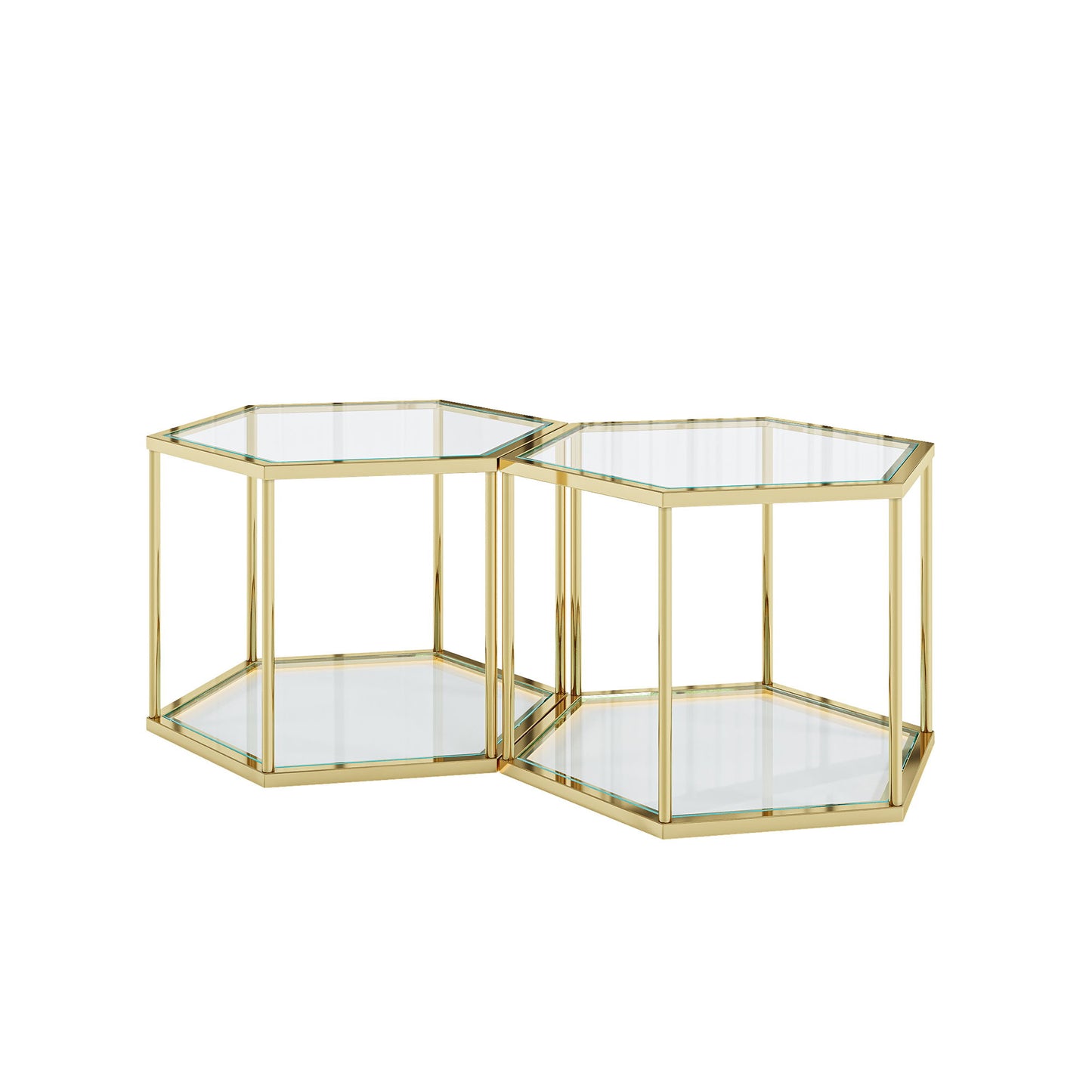 Modern Coffee Table With Double Layer Tempered Glass And Polygonal Design