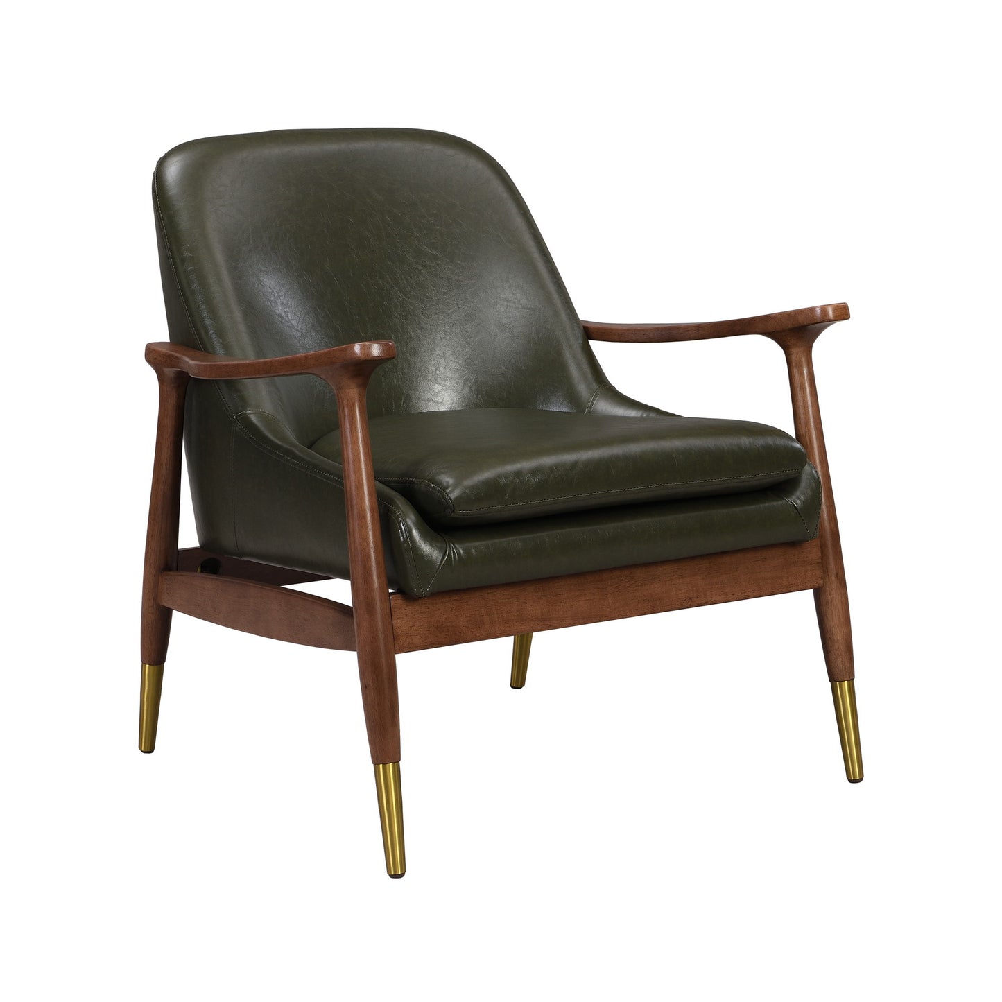 Mid - Century Accent Chair With Cushioned Seat, Brass Tipped Legs