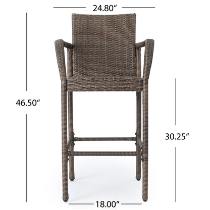 Outdoor Wicker Barstools With Rattan And Iron Frame