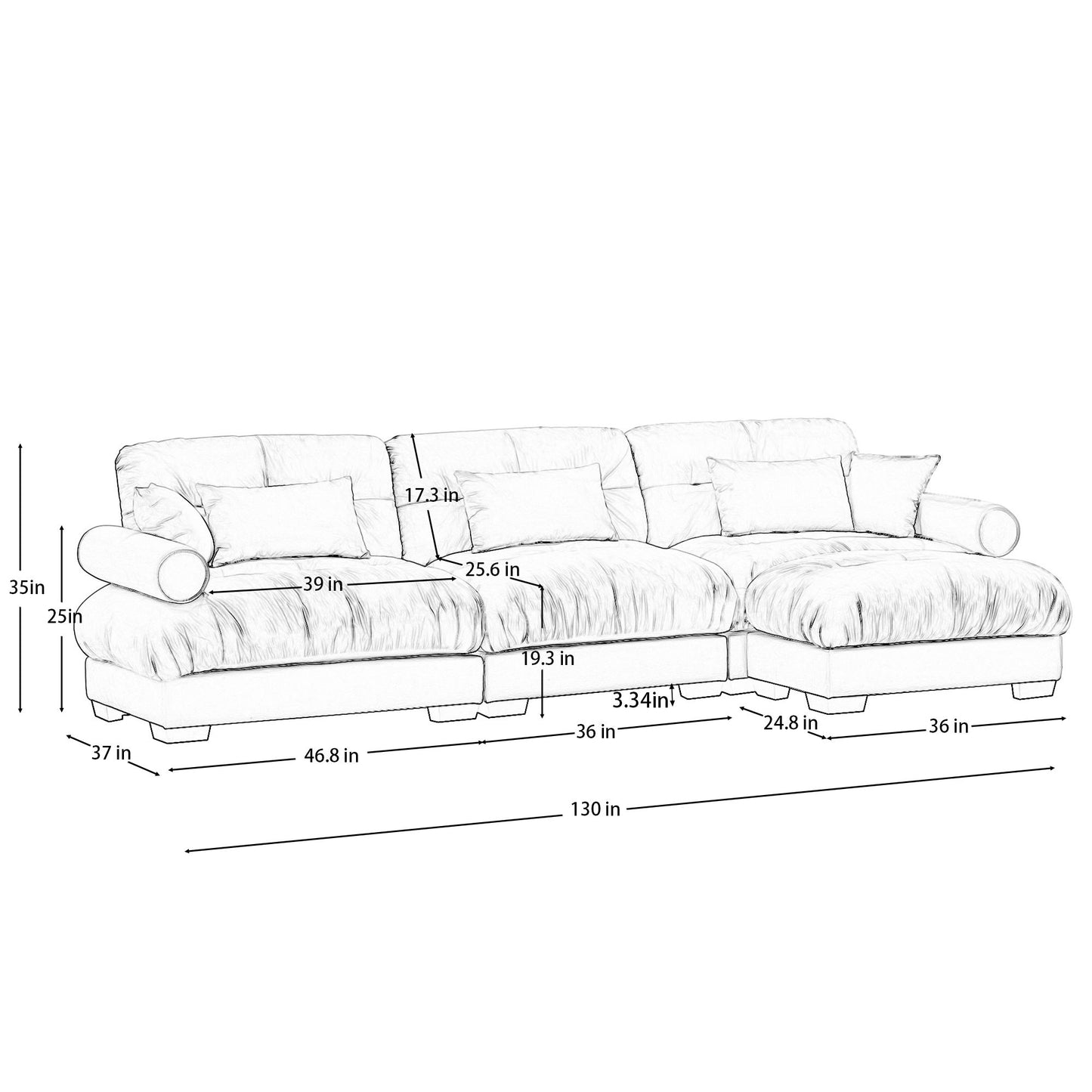 Super Comfort Oversized Modular Sectional Sofa With Movable Ottoman