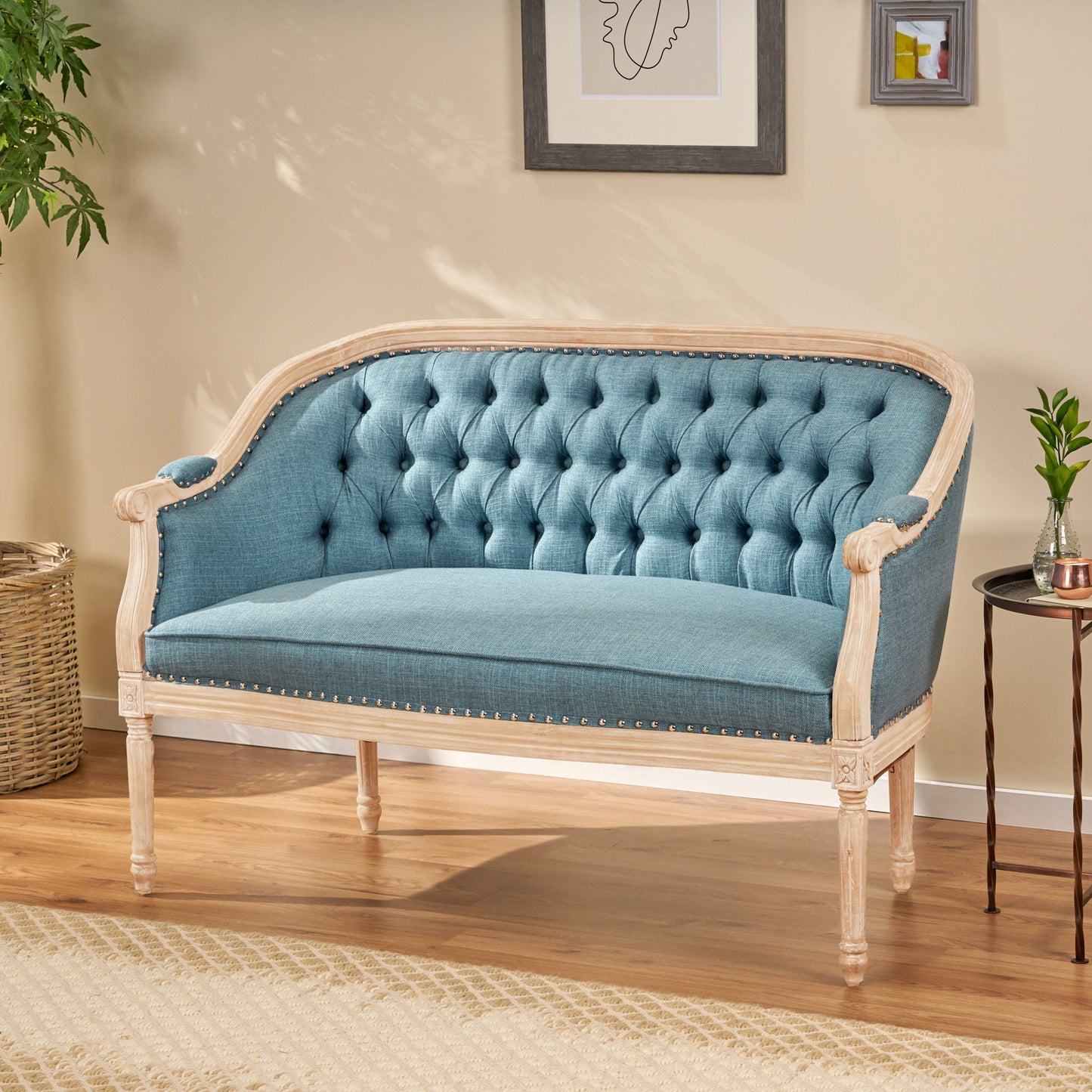 French Country Chesterfield Style Tufted Loveseat