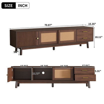 TV Stand For 80" TVs With Sliding Doors And Drawers, Accent Storage Unit - Dark Brown