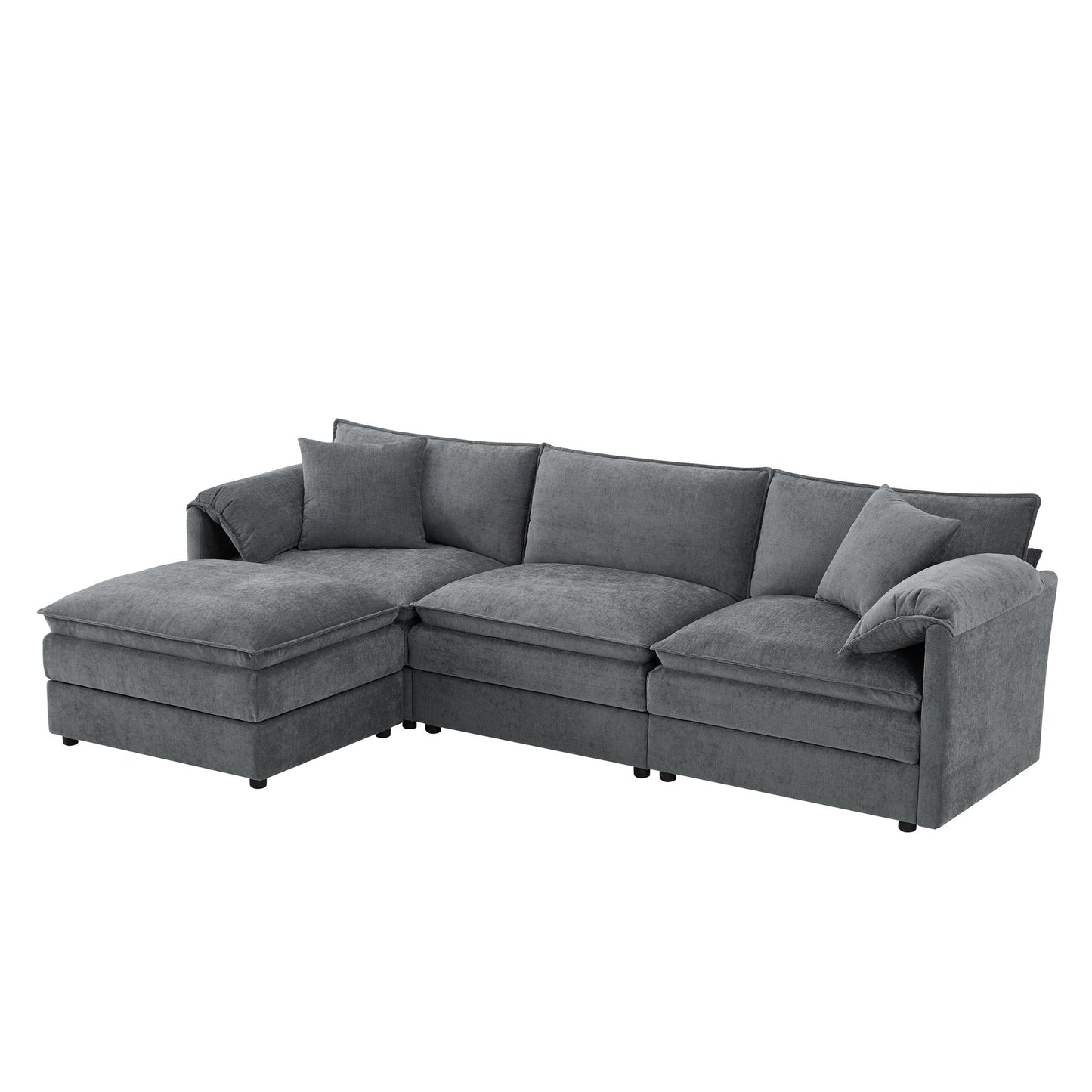 Modular Sectional With Deep And Wide Seat, Cloud Couch Set With Double Cushions Sofa With Movable Ottoman
