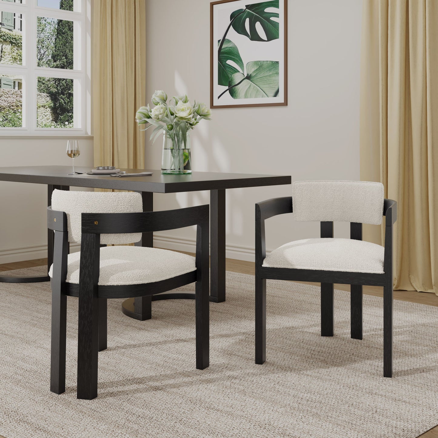 Modern Boucle Fabric Dining Chair With Armrest