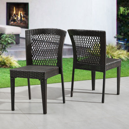 Outdoor Dining Chairs, Stackable Chairs With UV Resistant Frame (Set of 2) - Brown Multi
