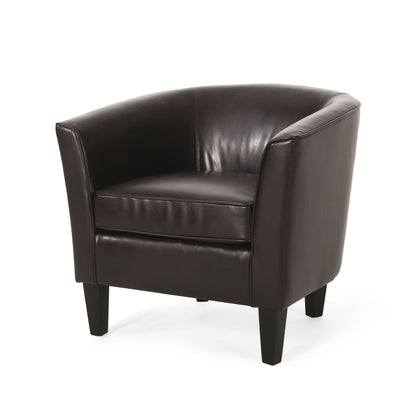 Upholstered Leather Club Chair With Flared Armrests - Brown
