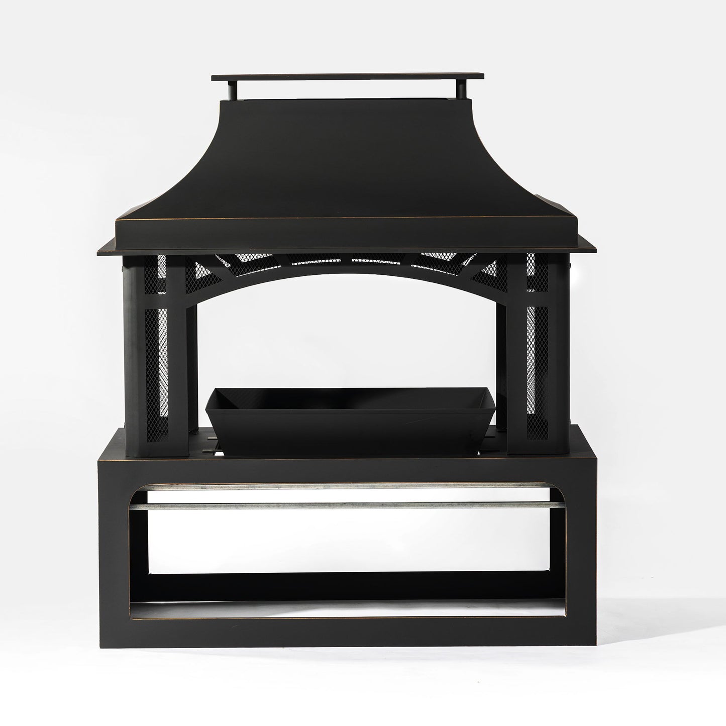 40" Wood Burning Fireplace, 50000 Btu Steel Fire Pit, Wood Burning Chimney For Outside Patio Deck Garden Backyard - Black