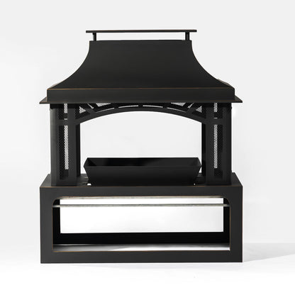 40" Wood Burning Fireplace, 50000 Btu Steel Fire Pit, Wood Burning Chimney For Outside Patio Deck Garden Backyard - Black