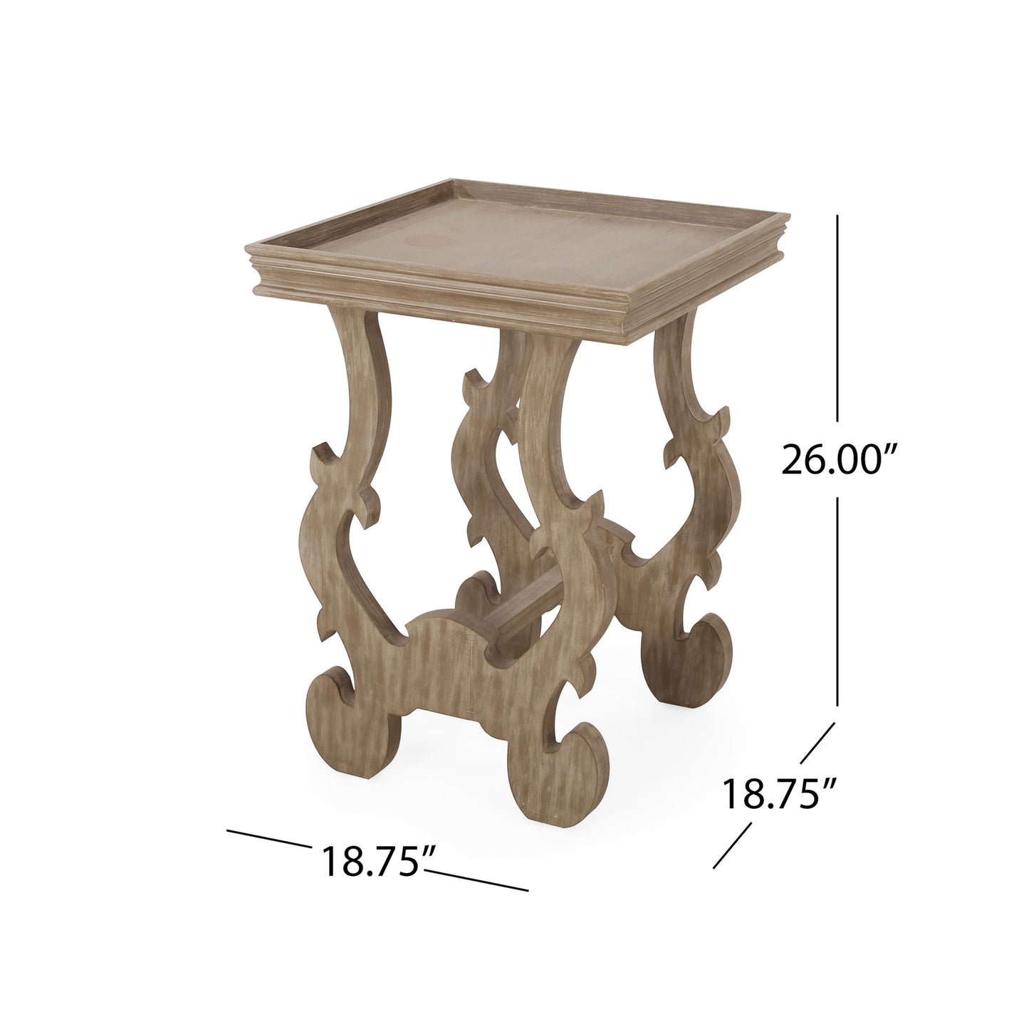 French Country Style Accent Table With Ornate Stretcher Base - Natural