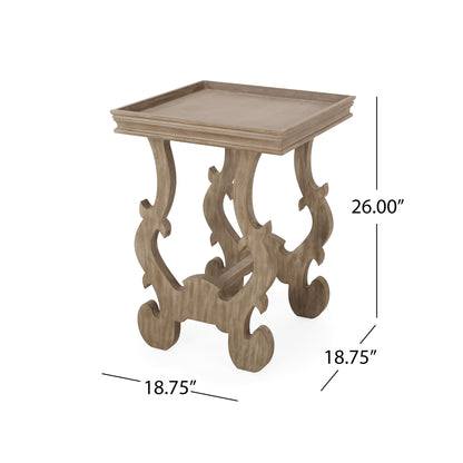 French Country Style Accent Table With Ornate Stretcher Base - Natural