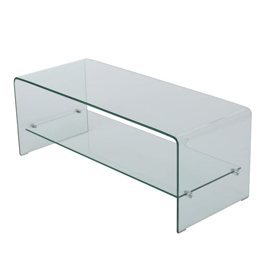 Modern Tempered Glass TV Stand With Shelf And Open Back Design - Clear