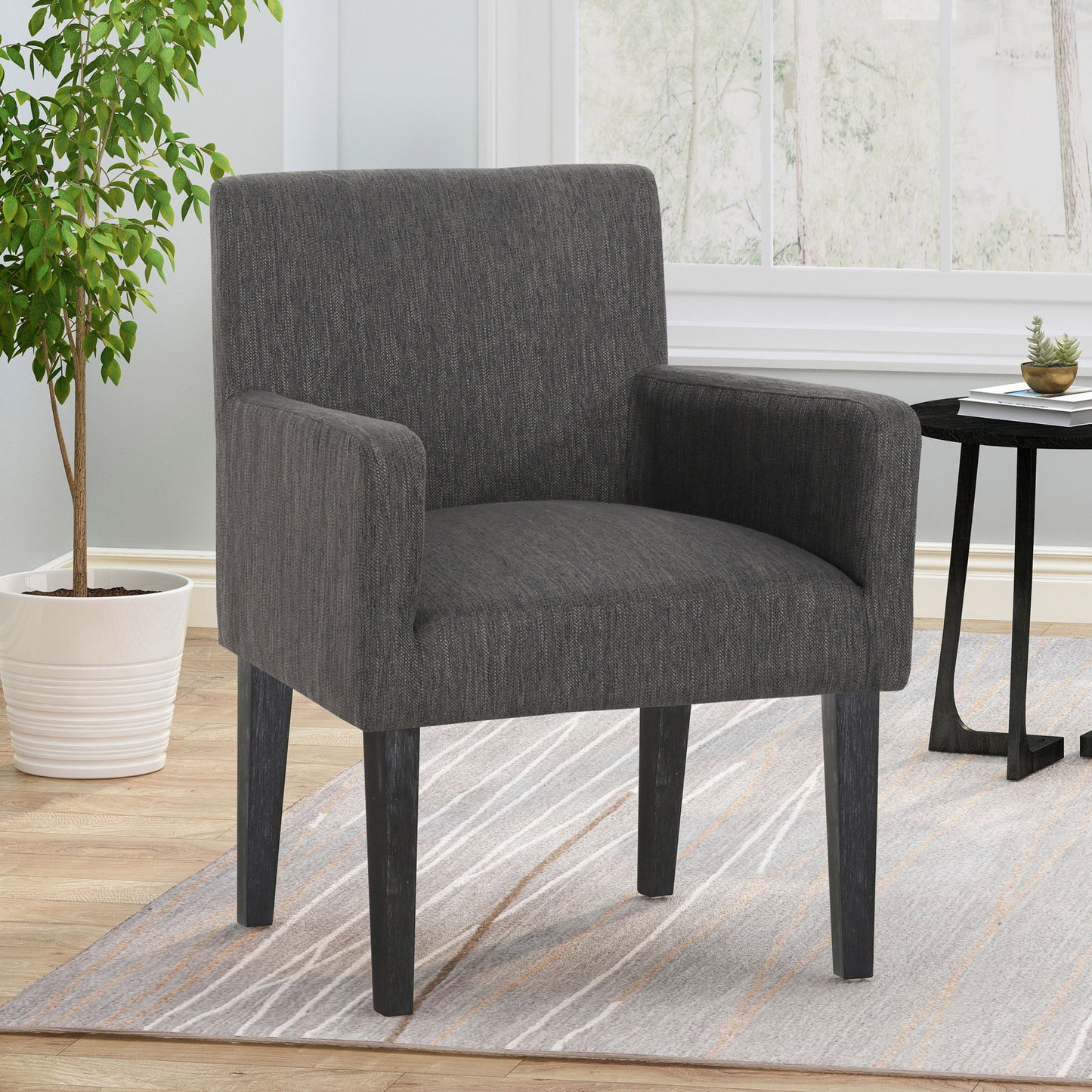 Contemporary Armchair With Track Arms - Charcoal